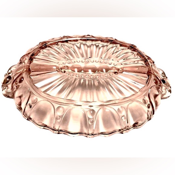 Vintage Pink Depression Glass Dish Oyster and Pearl Pattern Divided Bowl - Picture 5 of 5